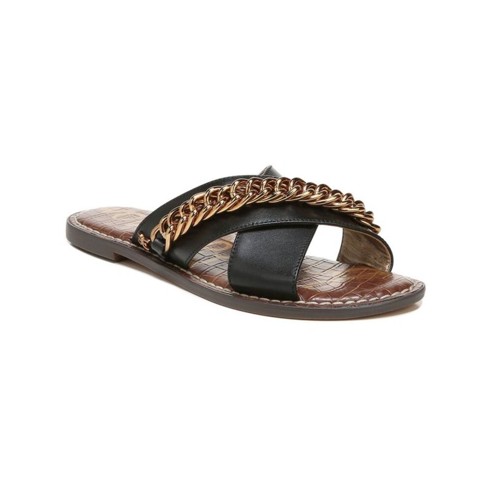 SAM EDELMAN Womens Black Strap Chain Gabrie  Leather Slide Sandals 6.5 M